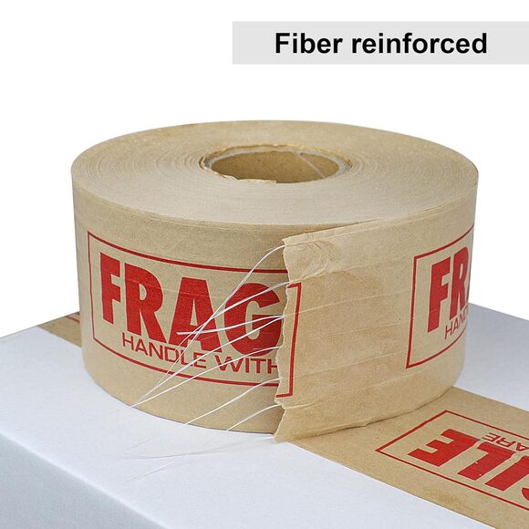 Fragile Printed Reinforced Kraft Tape 3″ x 450 ft – Water‑Activated Gummed Tape - Picture 6 of 7